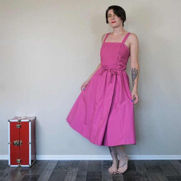 Fuchsia Summer Dress Button Up Dress with Pockets - Picture 1 of 10